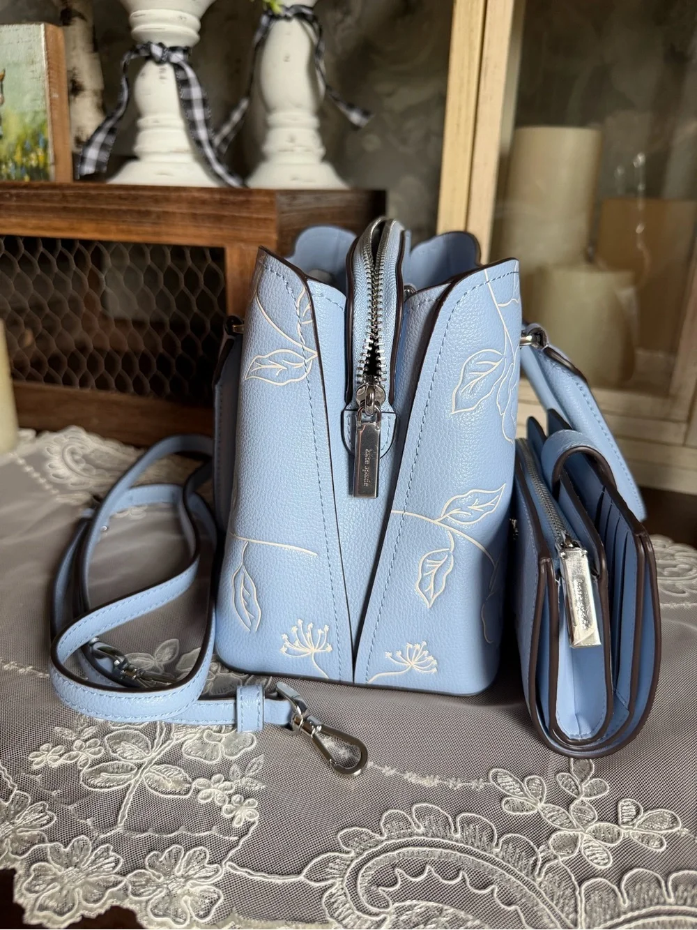 NWT Kate Spade New York Floral Embossed North Star Satchel Handbag & Wallet Set
